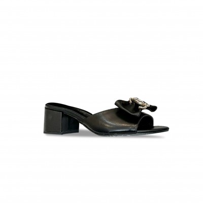 CHANEL CC 25 MID HEEL MULES BLACK SHEEPSKIN 